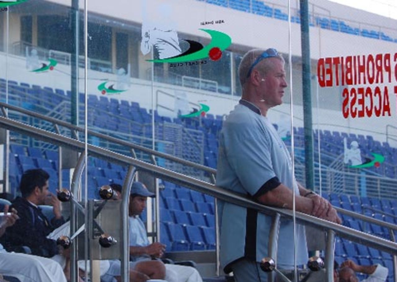 UAE coach Colin Wells looks on, UAE v Uganda, ICC Intercontinental Shield, Abu Dhabi