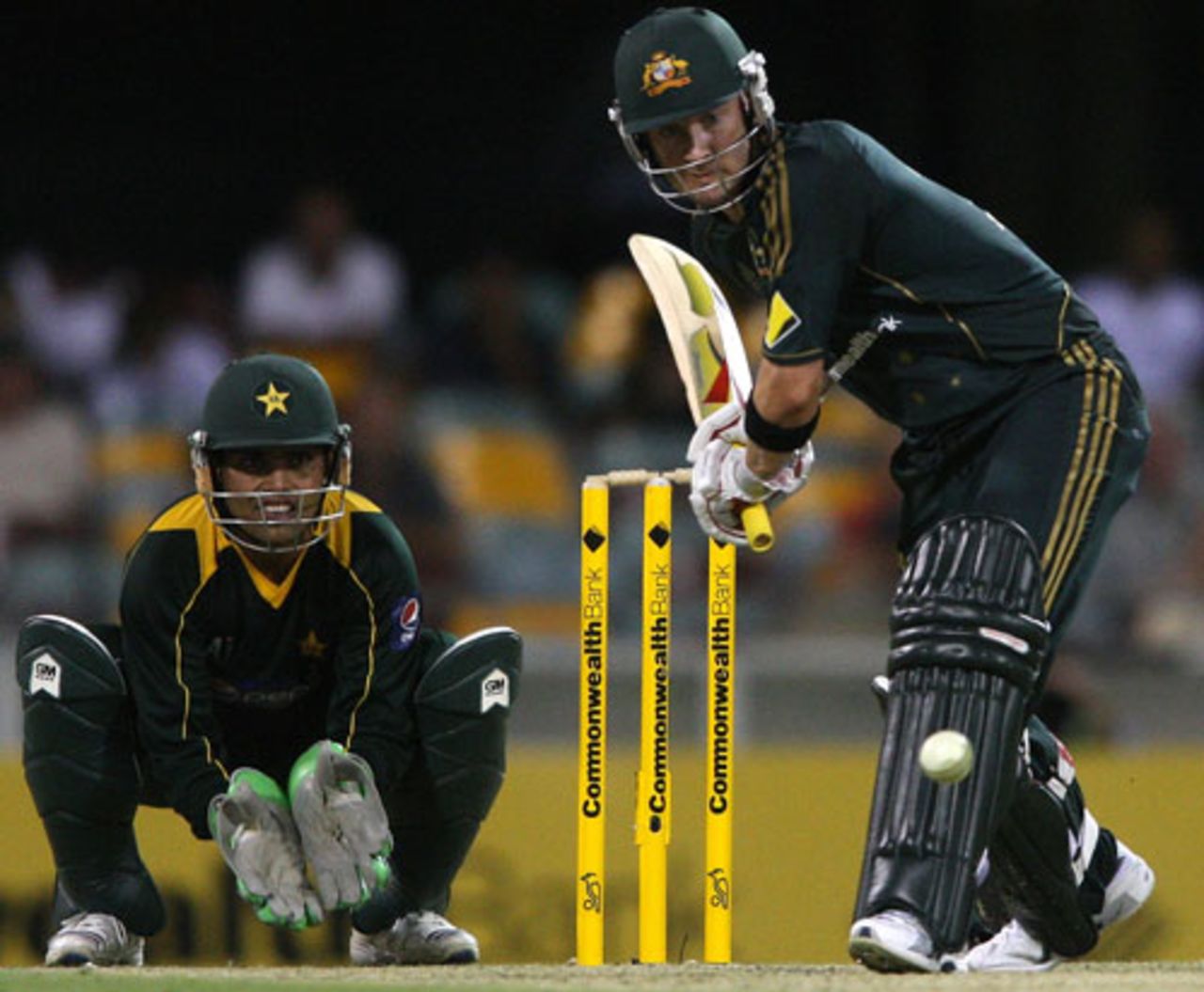 Michael Clarke drives on his way to 58, Australia v Pakistan, 1st ODI, Brisbane, January 22, 2010