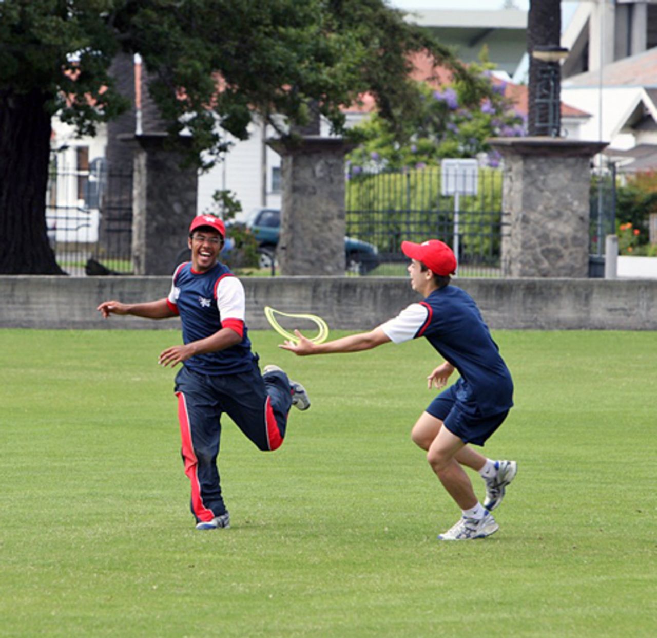 Ashish Gadhia and Mark Chapman enjoy a warm-up game at Nelson Park, Napier