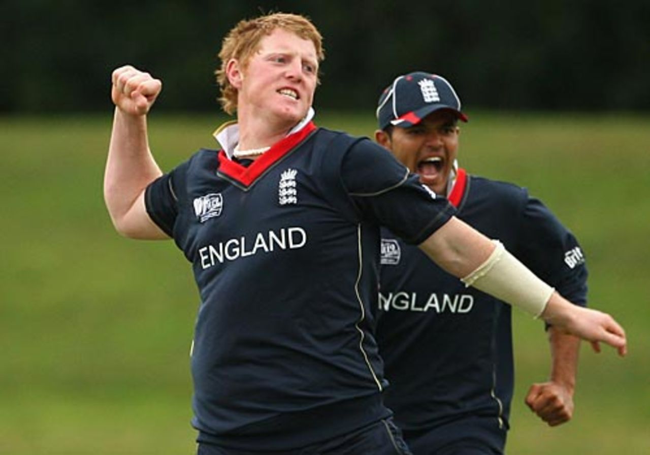 Ben Stokes celebrates Andre Creary's wicket, England v West Indies, Quarter-final, ICC Under-19 World Cup, Rangiora, January 23, 2010