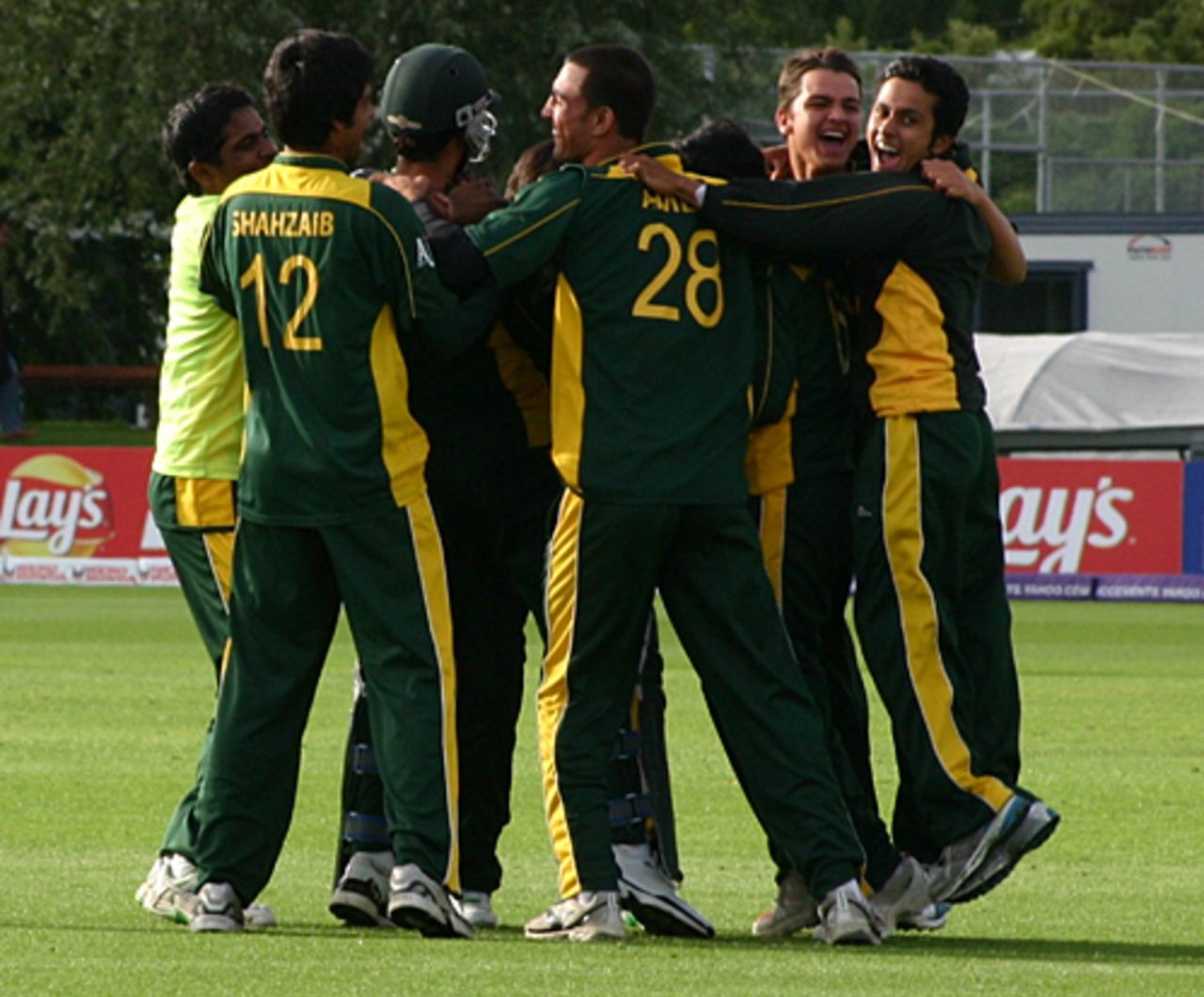 The Pakistan Under-19s celebrate a thrilling win over India, India Under-19s v Pakistan Under-19s, 4th Quarter-Final, ICC Under-19 World Cup, Lincoln, January 23, 2010