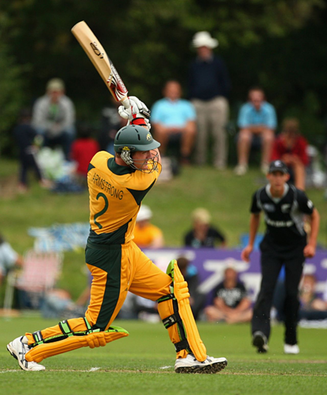 Tim Armstrong drives during his innings of 39, New Zealand Under-19s v Australia Under-19s, 3rd Quarter-Final, ICC Under-19 World Cup, Rangiora, January 24, 2010