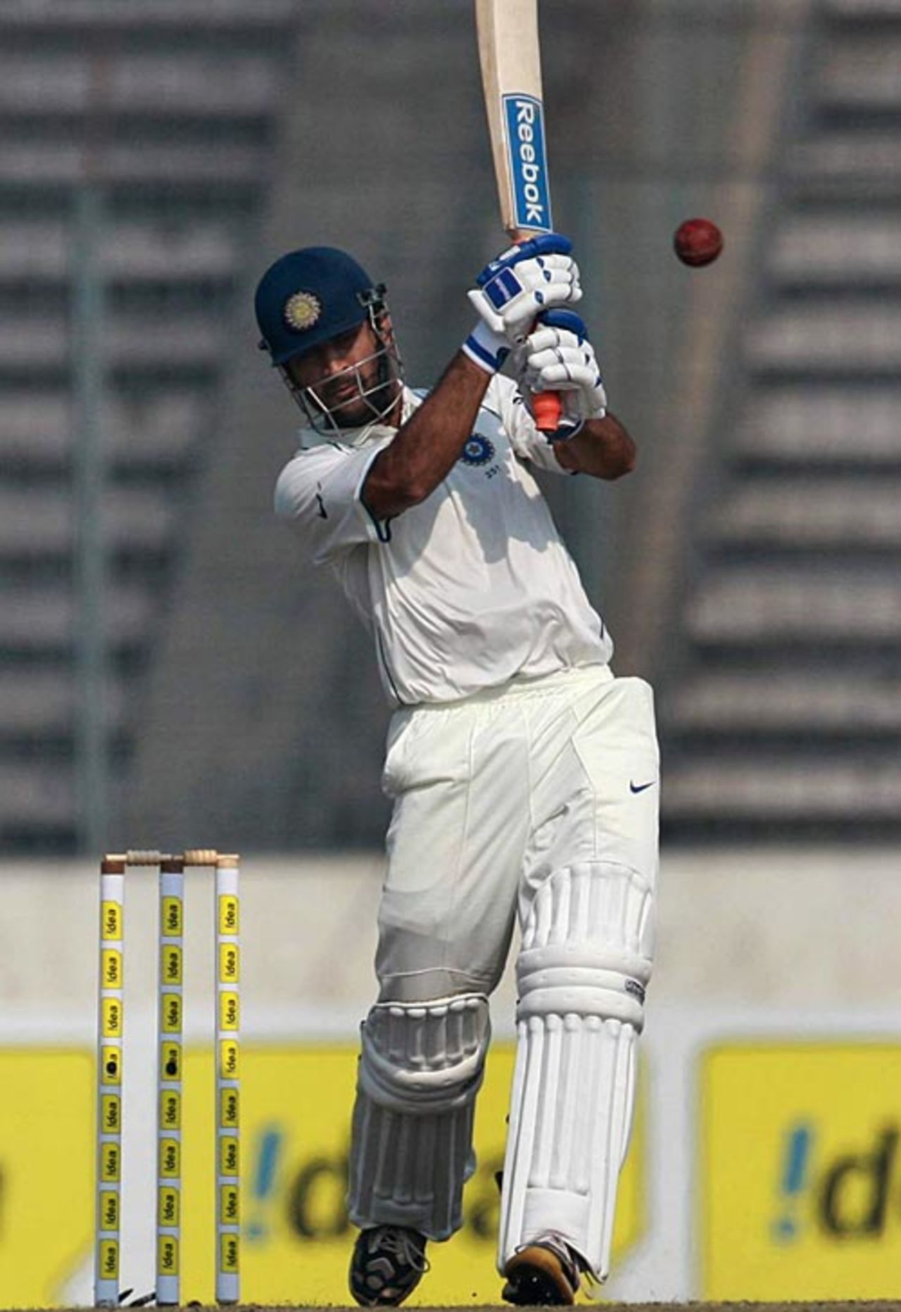 MS Dhoni hits down the ground, Bangladesh v India, 2nd Test, Mirpur, 3rd day, January 26, 2010