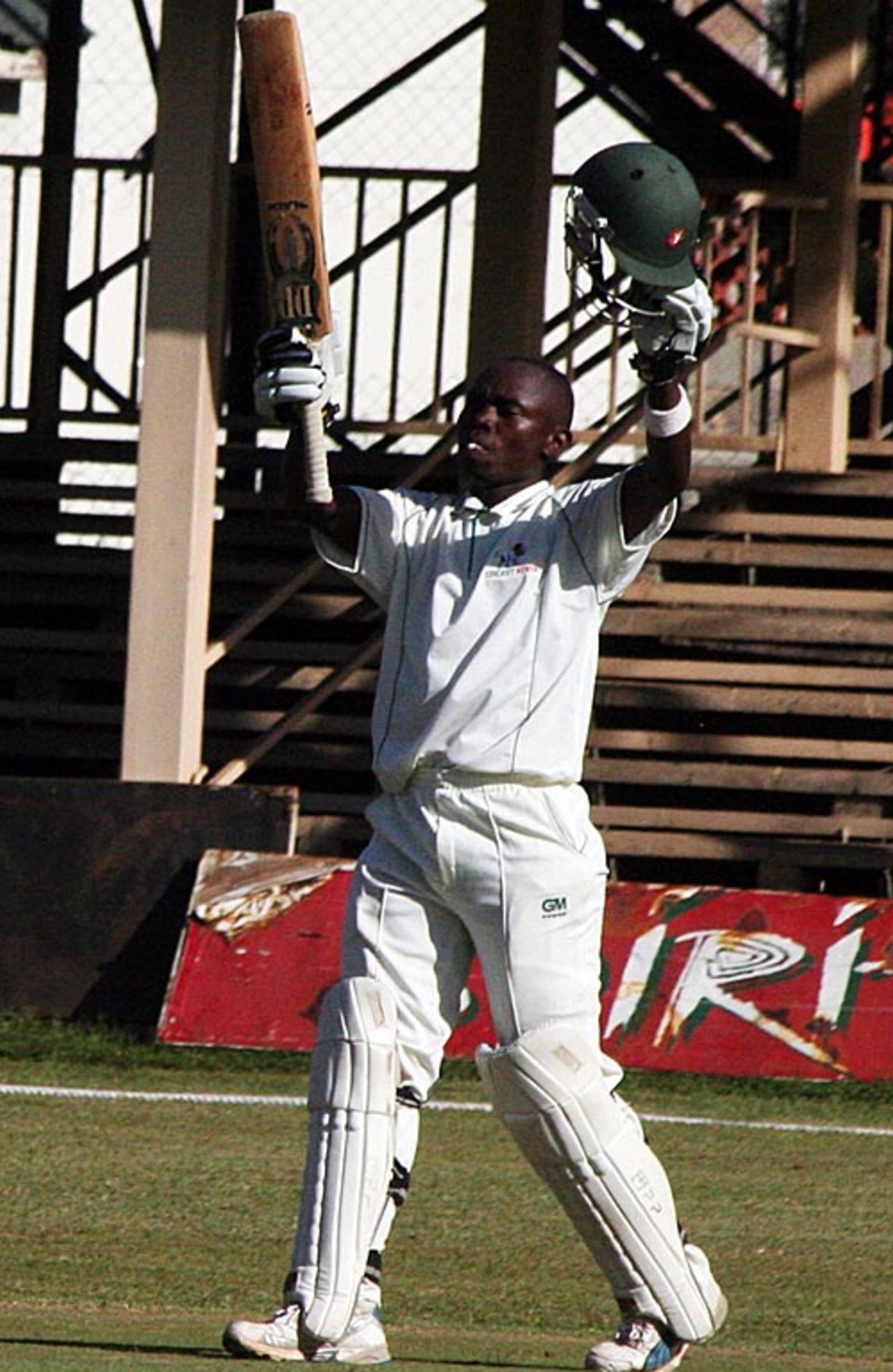 Maurice Ouma acknowledges the cheers after reaching his century, Kenya v Scotland, ICC Intercontinental Cup, Nairobi, 3rd day, January 27, 2010