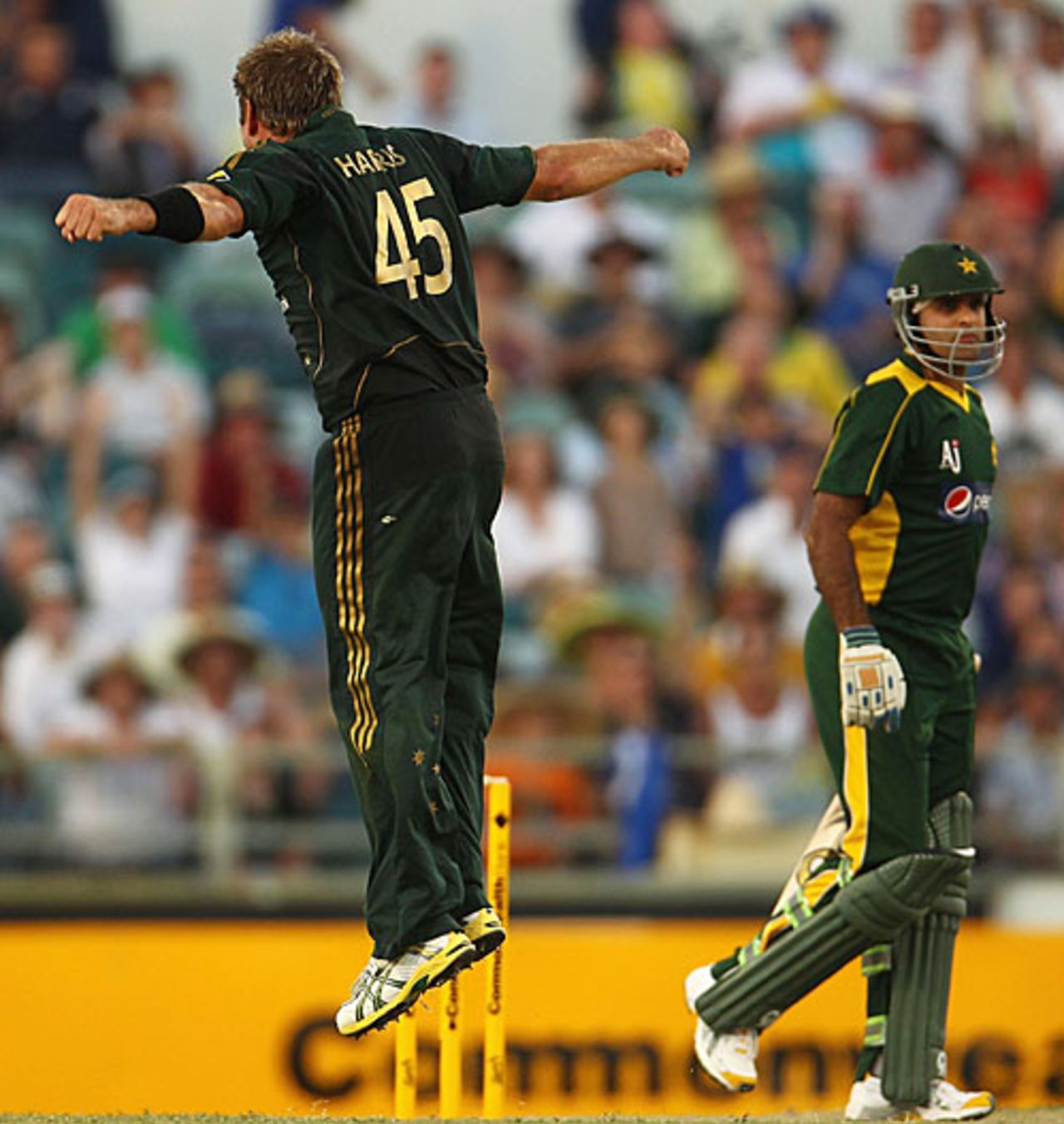 Ryan Harris takes off after dimissing Rana Naved-ul-Hasan, Australia v Pakistan, 4th ODI, Perth, 29 January, 2010