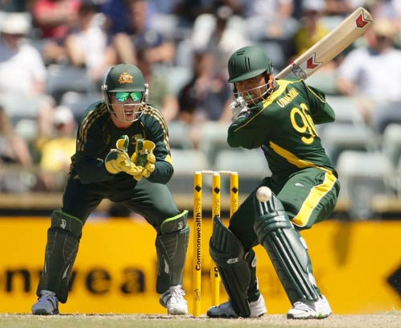 Umar Akmal rocks back to cut, Australia v Pakistan, 5th ODI, Perth, January 31, 2010