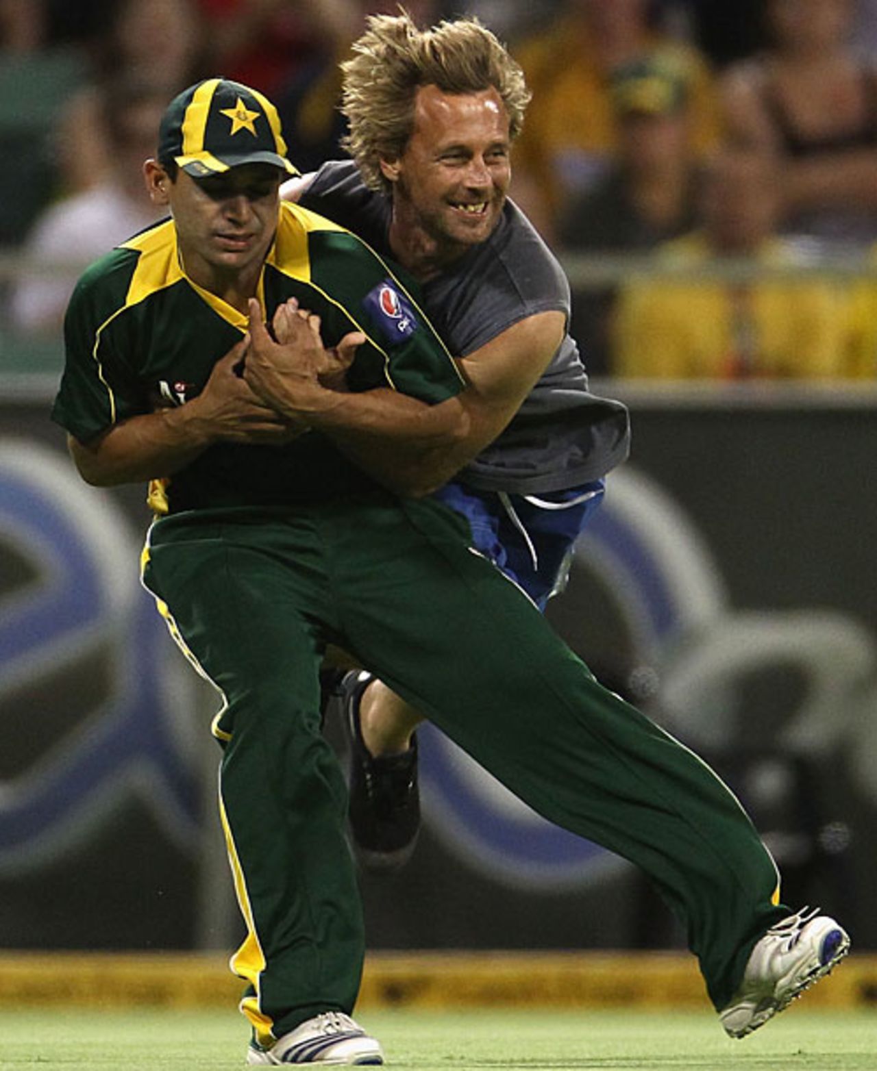 Khalid Latif is the chosen one as a spectator invades the pitch, Australia v Pakistan, 5th ODI, Perth, January 31, 2010