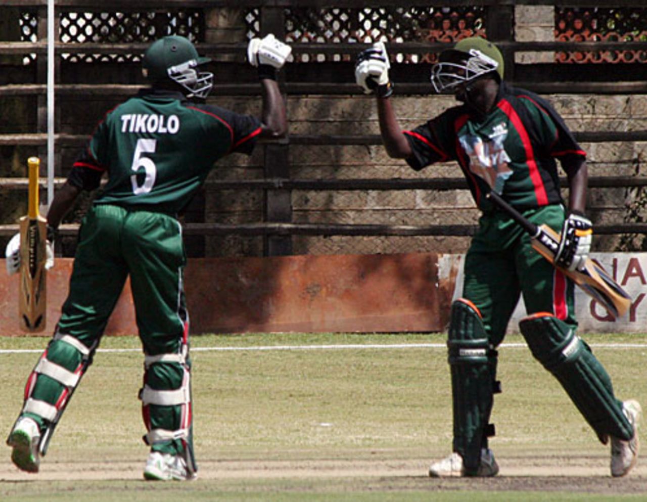 Steve Tikolo and David Obuya complete their century stand, Kenya v Scotland, 3rd match, Kenya T20 Tri-Series, Nairobi, February 1, 2010