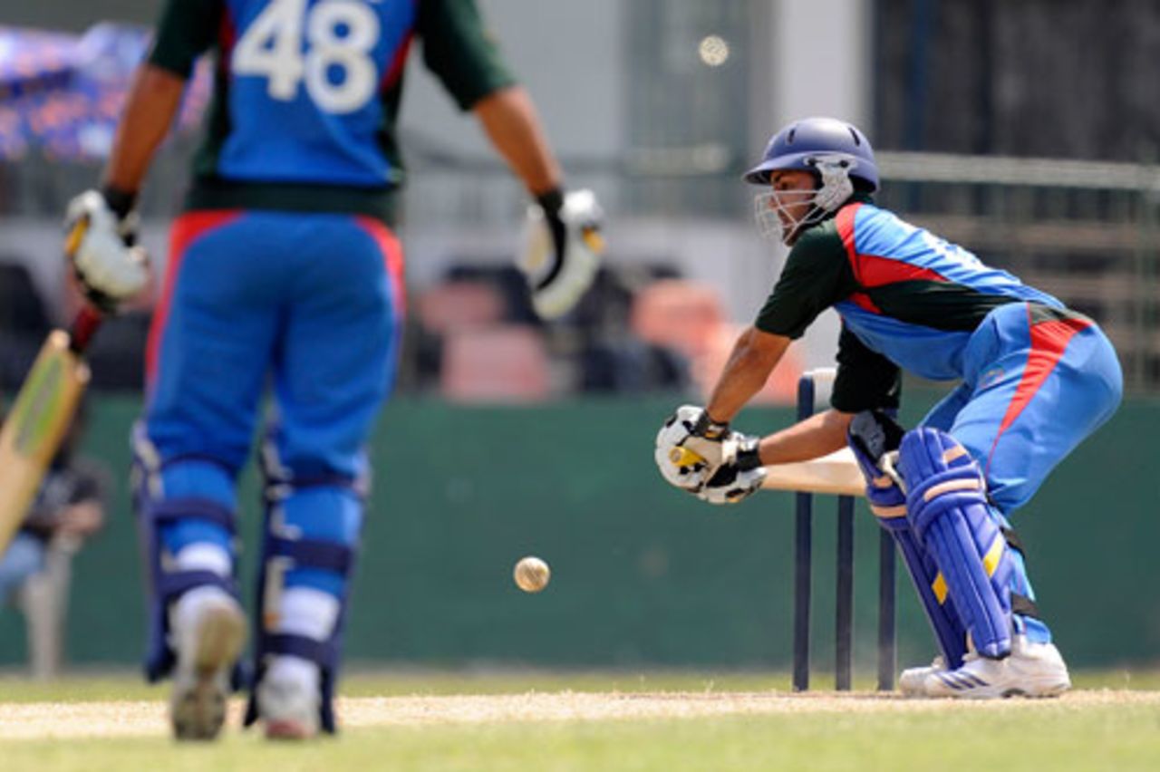 Mohammad Nabi gives himself some room during his match-winning cameo, Afghanistan v Canada, Associate T20 Series, Colombo, February 4, 2010