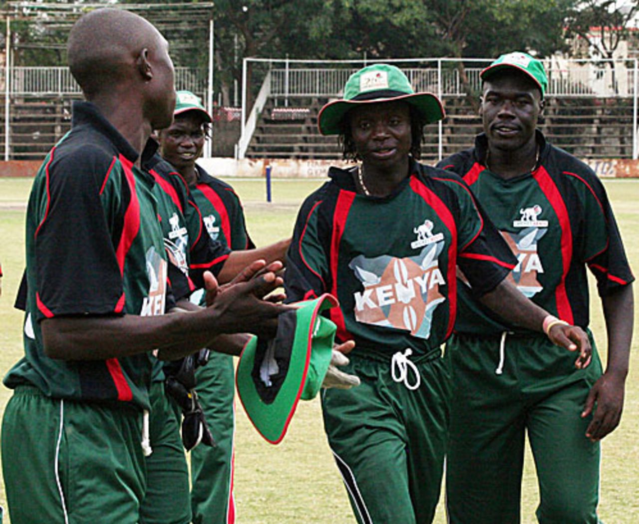 Nehemiah Odhiambo is congratulated for taking 5 for 20, Kenya v Scotland, Kenya T20 Tri-Series, 6th match, Nairobi, February 4, 2010