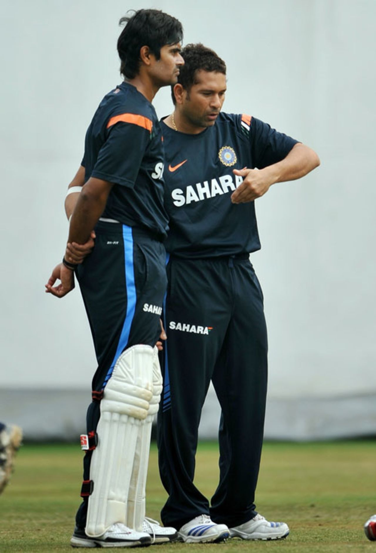 Sachin Tendulkar gives S Badrinath some batting tips during a training session a day before the first Test, Nagpur, February 5, 2010