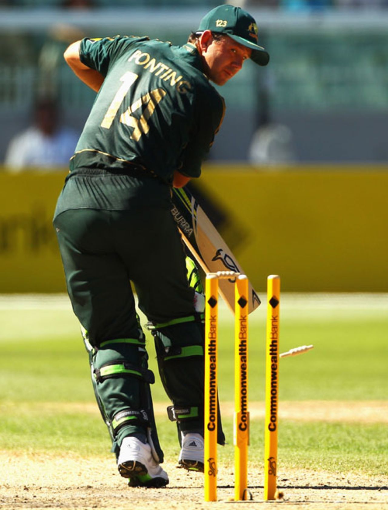 Ricky Ponting is bowled by Kieron Pollard, Australia v West Indies, 1st ODI, MCG, 7 February, 2010