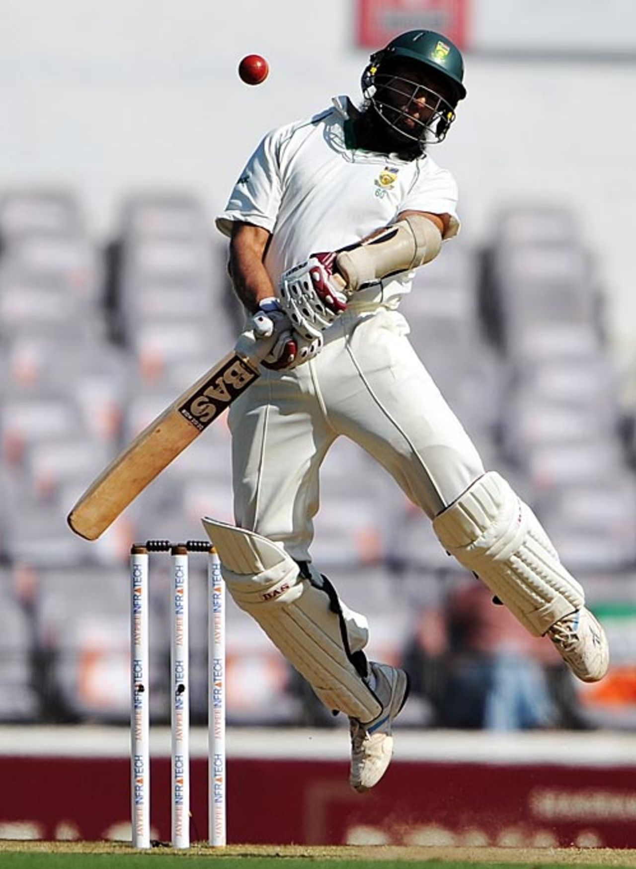 Hashim Amla avoids a short ball, India v South Africa, 1st Test, Nagpur, 2nd day, February 7, 2010