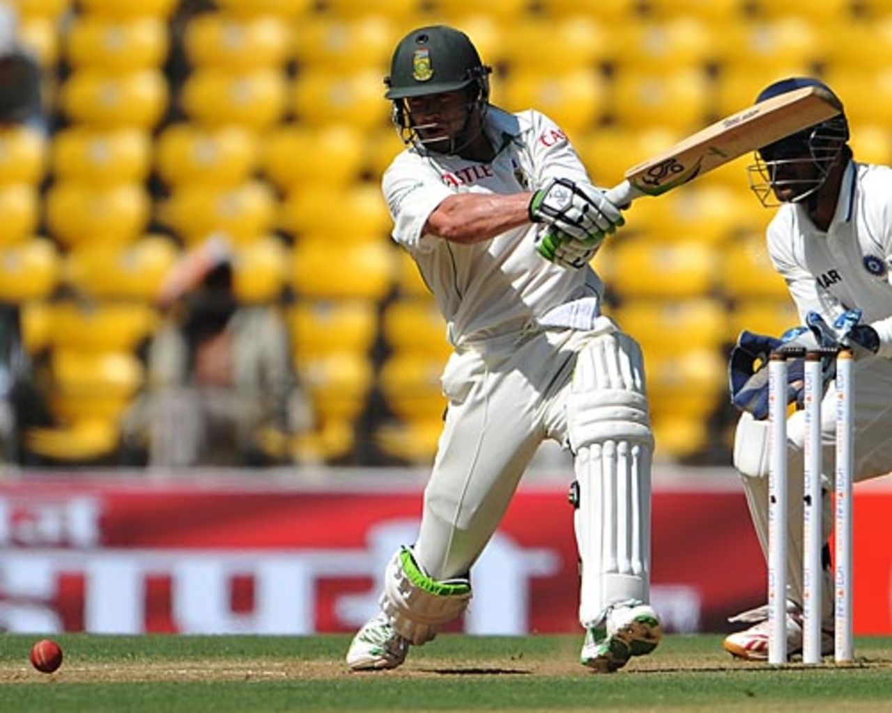AB de Villiers pulls during his half-century, India v South Africa, 1st Test, Nagpur, 2nd day, February 7, 2010
