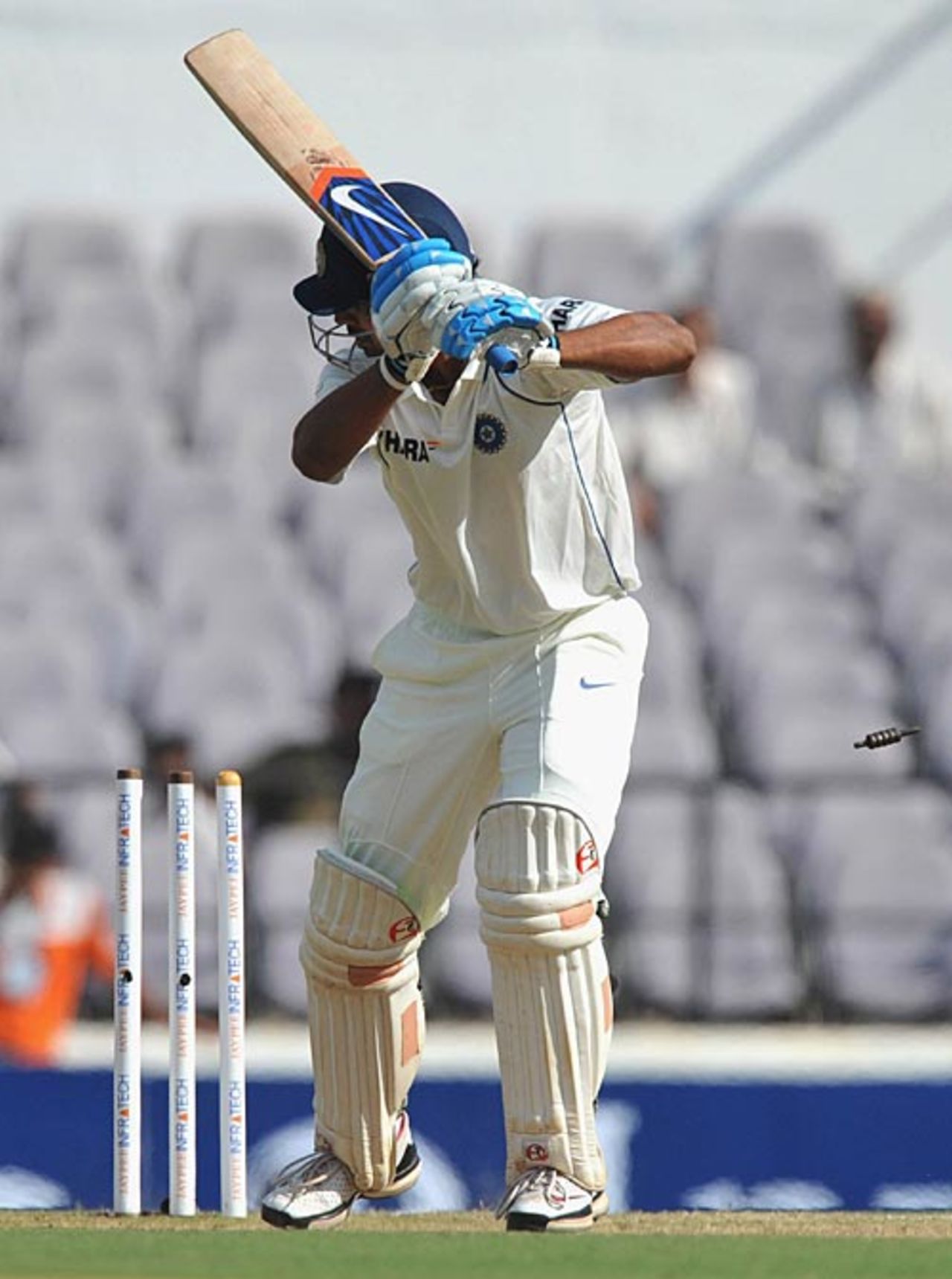M Vijay is bowled shouldering arms, India v South Africa, 1st Test, Nagpur, 3rd day, February 8, 2010