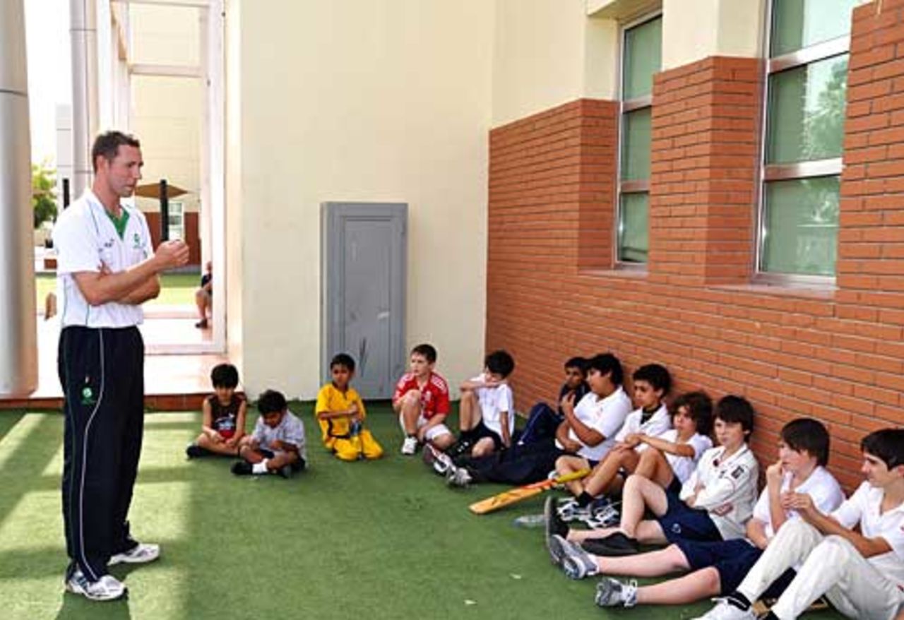 Andrew White leads a coaching clinic with youngsters at the Dubai British School, February 8, 2010