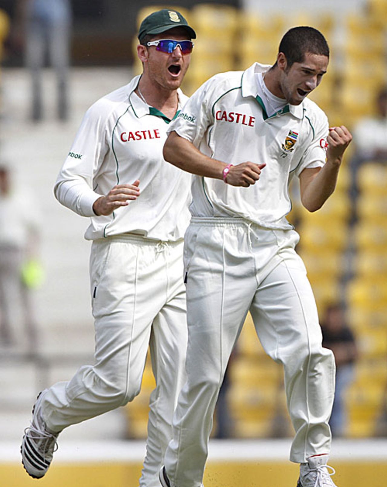 Wayne Parnell celebrates after trapping S Badrinath, India v South Africa, 1st Test, Nagpur, 4th day, February 9, 2010