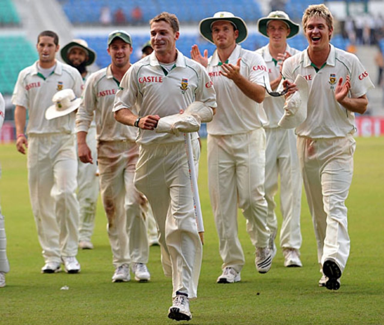Dale Steyn leads the team off the field after the convincing win, India v South Africa, 1st Test, Nagpur, 4th day, February 9, 2010