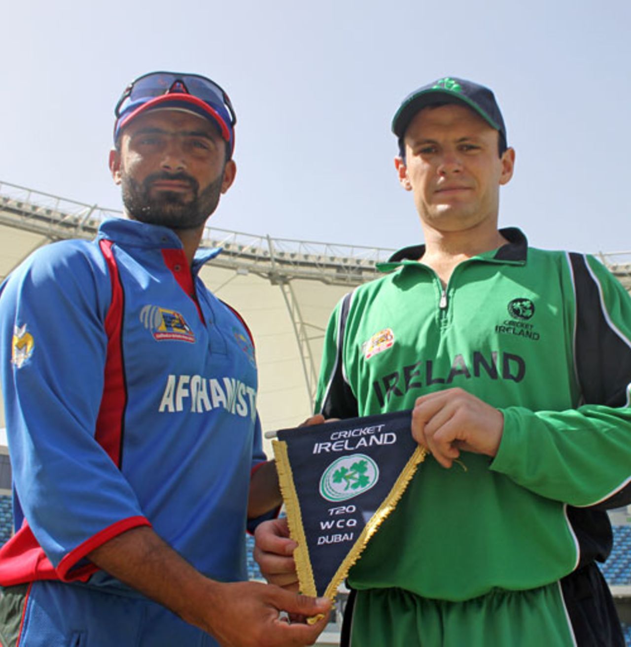 Nowroz Mangal receives a pendant from William Porterfield ahead of the game between their two teams, Afghanistan v Ireland, ICC World Twenty20 Qualifiers, February 9, 2010