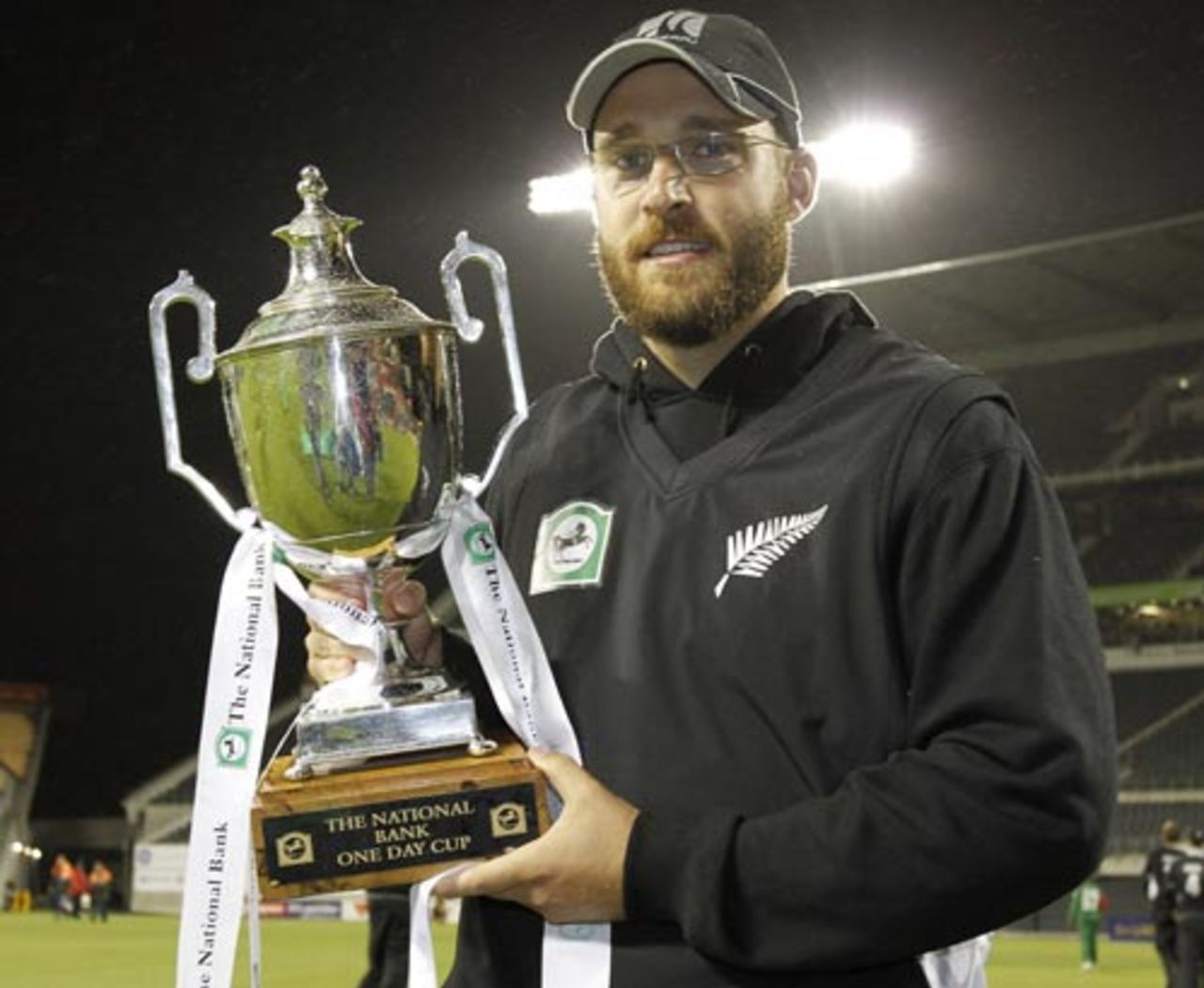 Daniel Vettori with the trophy after winning the series 3-0, New Zealand v Bangladesh, 3rd ODI, Christchurch, February 11, 2010