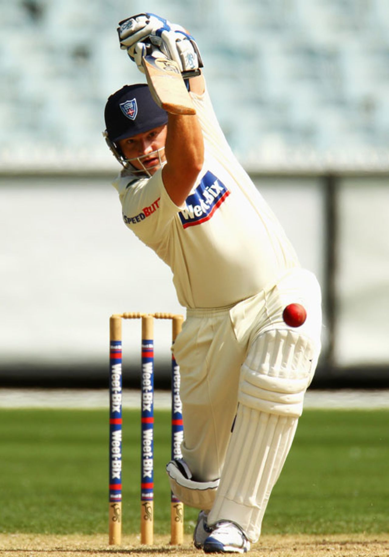 Peter Forrest drives during his 58, Victoria v New South Wales, Sheffield Shield, Melbourne, 1st day, February 12, 2010