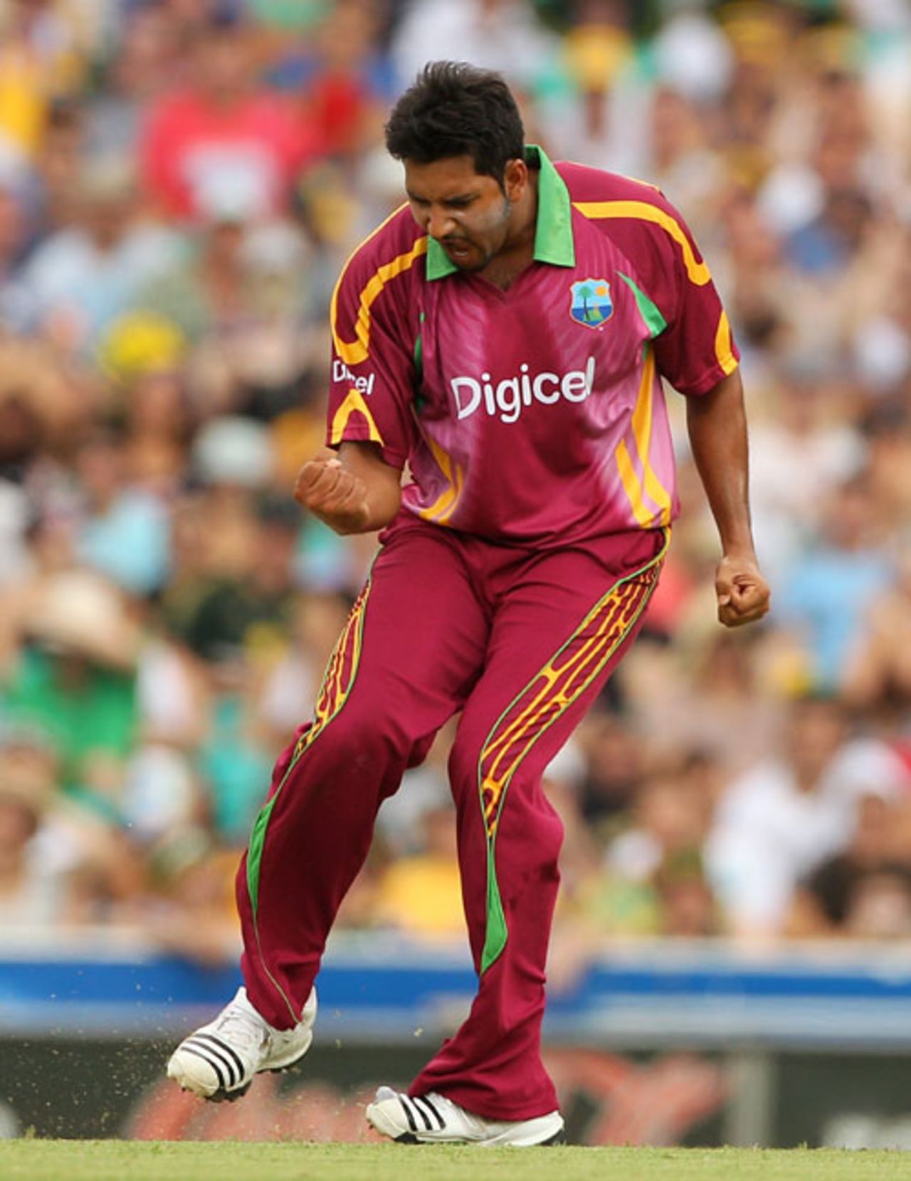Ravi Rampaul is pumped after removing Nathan Hauritz, Australia v West Indies, 3rd ODI, Sydney, 12 February, 2010