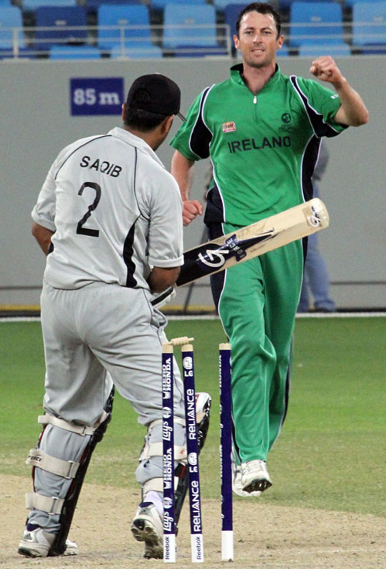 Alex Cusack took the crucial wicket of Saqib Ali to hasten the UAE collapse, UAE v Ireland, ICC World Twenty20 Qualifiers, Dubai, February 12, 2010