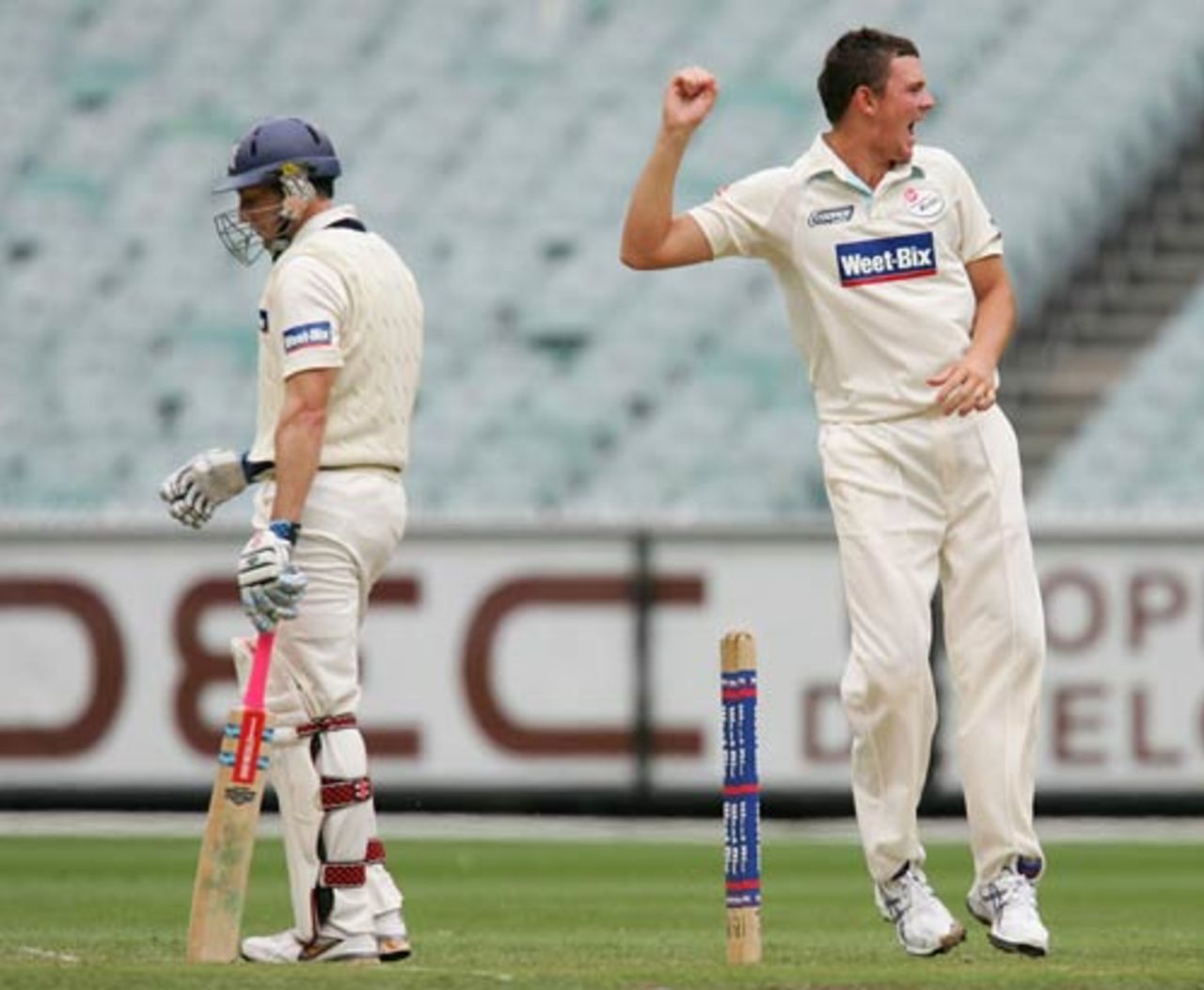 Josh Hazlewood celebrates the wicket of David Hussey, Victoria v New South Wales, Sheffield Shield, Melbourne, 2nd day, February 13, 2010