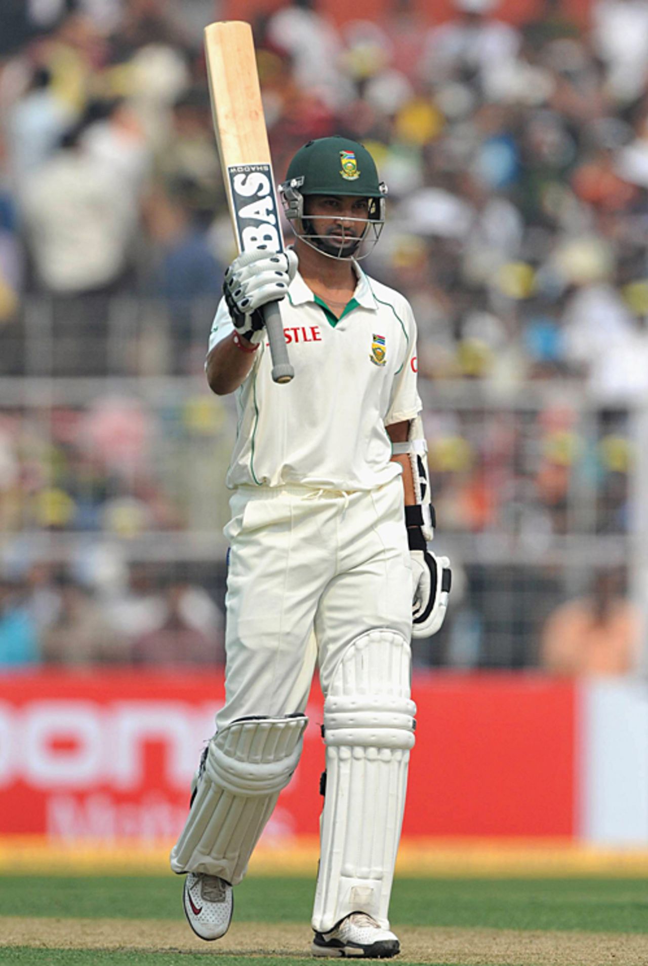 Alviro Petersen brings up his fifty on Test debut, India v South Africa, 2nd Test, Kolkata, 1st day, February 14, 2010