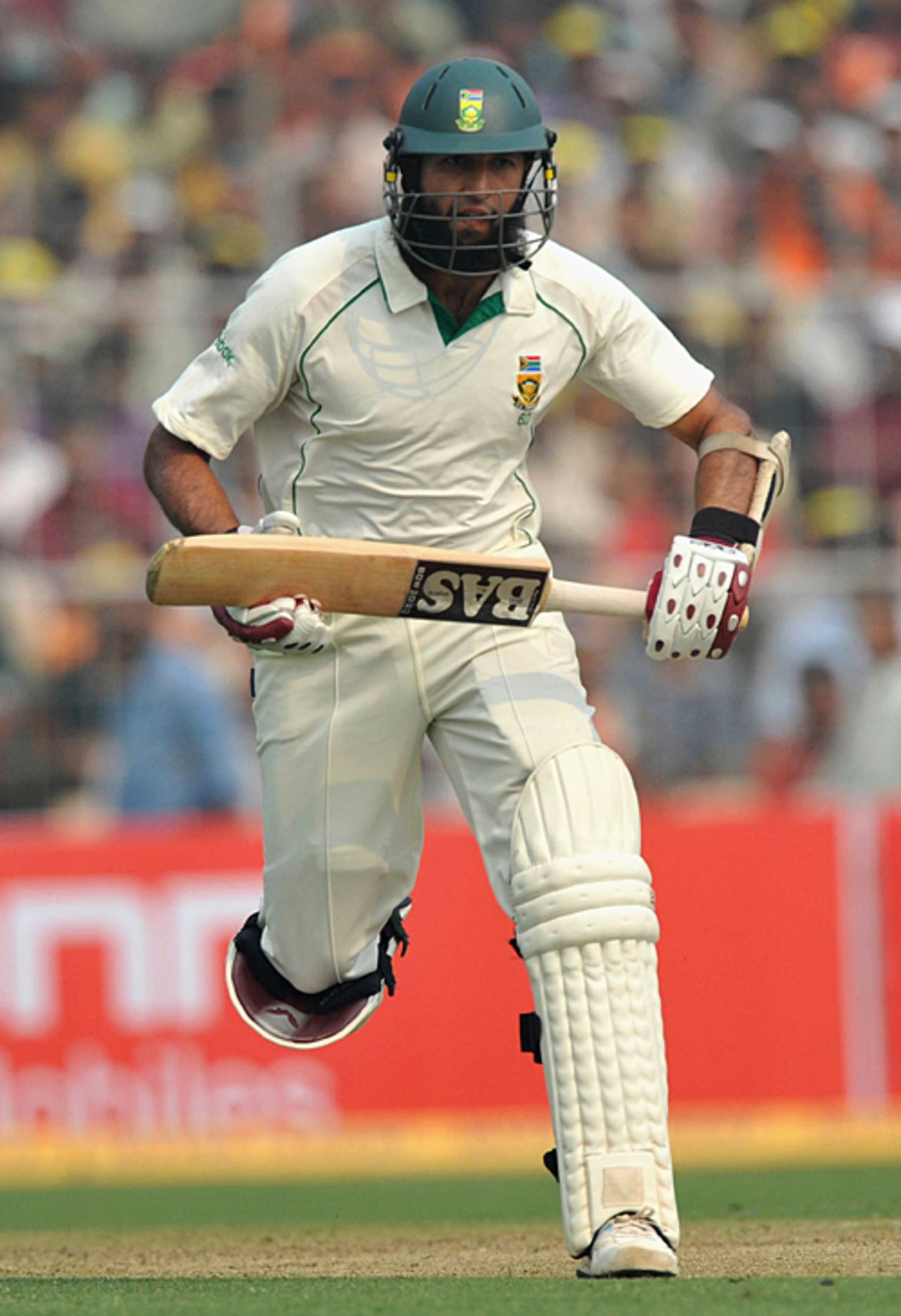 Hashim Amla completes a run, India v South Africa, 2nd Test, Kolkata, 1st day, February 14, 2010