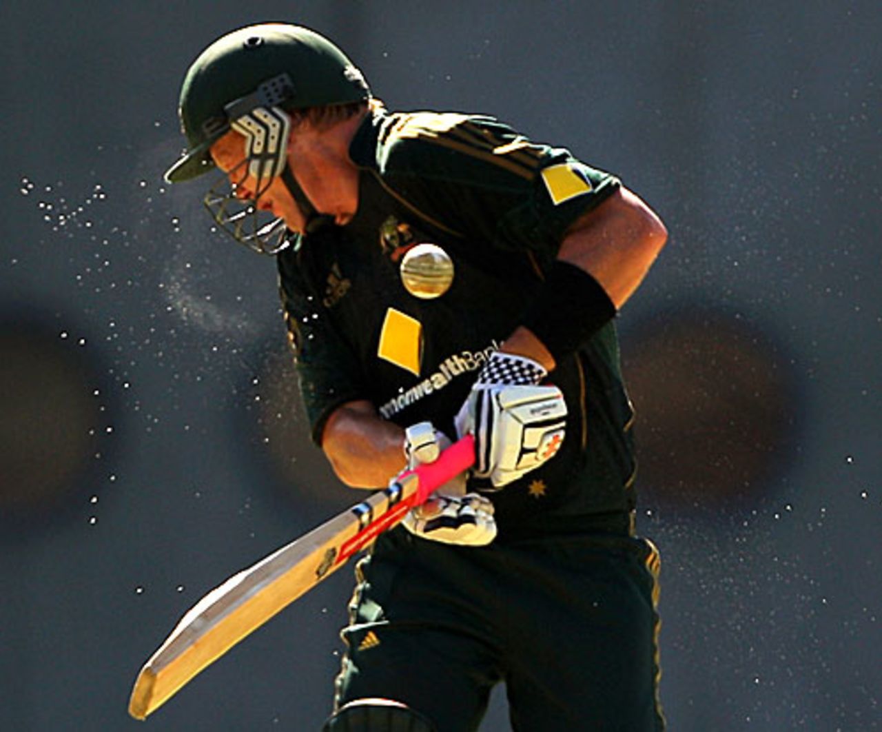 Cameron White takes his eyes off the ball and cops a blow on the neck, Australia v West Indies, 4th ODI, Brisbane, February 14, 2010