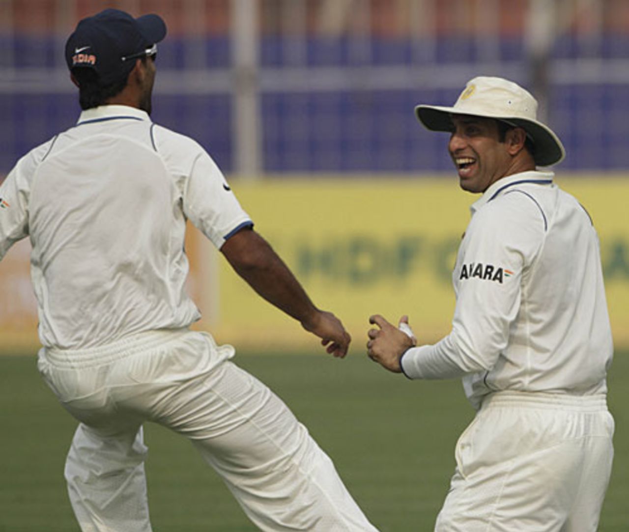 VVS Laxman is all smiles after pouching Jacques Kallis, India v South Africa, 2nd Test, Kolkata, 1st day, February 14, 2010