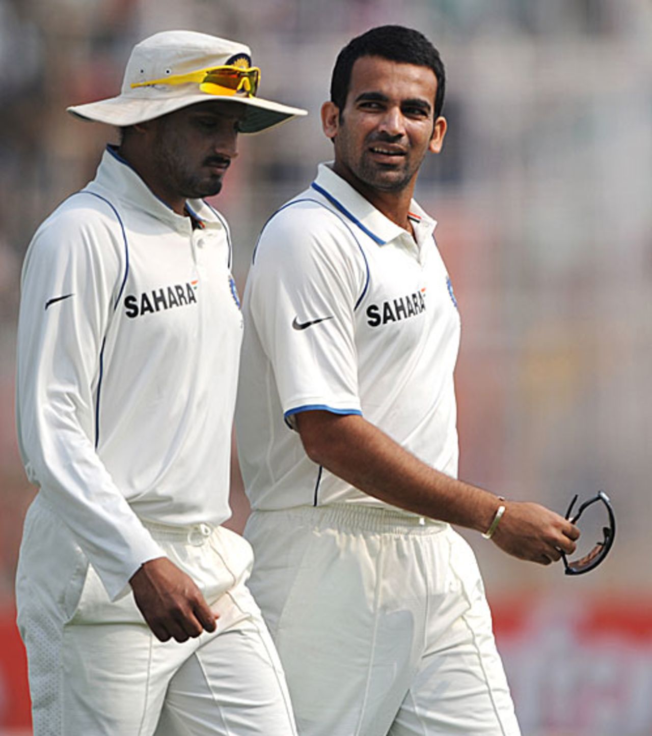Harbhajan Singh and Zaheer Khan leave the field after sharing seven wickets, India v South Africa, 2nd Test, Kolkata, 2nd day, February 15, 2010