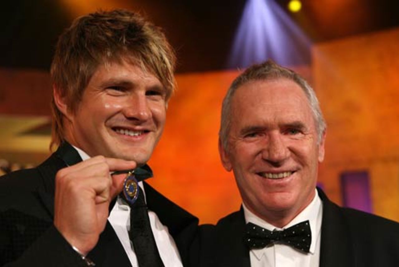 The Allan Border Medal winner Shane Watson with Allan Border, Melbourne, February 15, 2010
