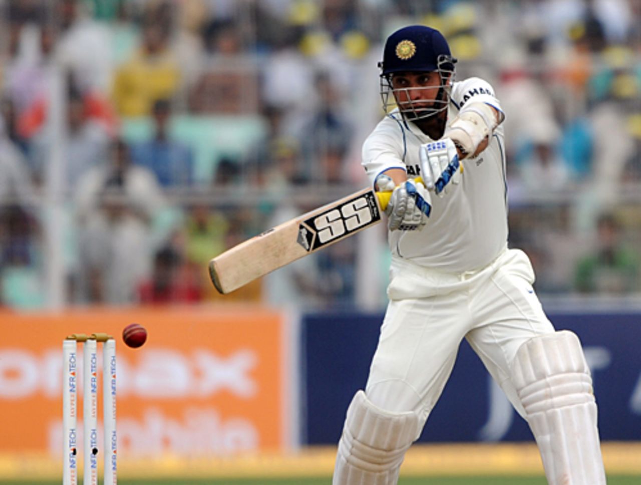 VVS Laxman cuts square on the off side, India v South Africa, 2nd Test, Kolkata, 3rd day, February 16, 2010