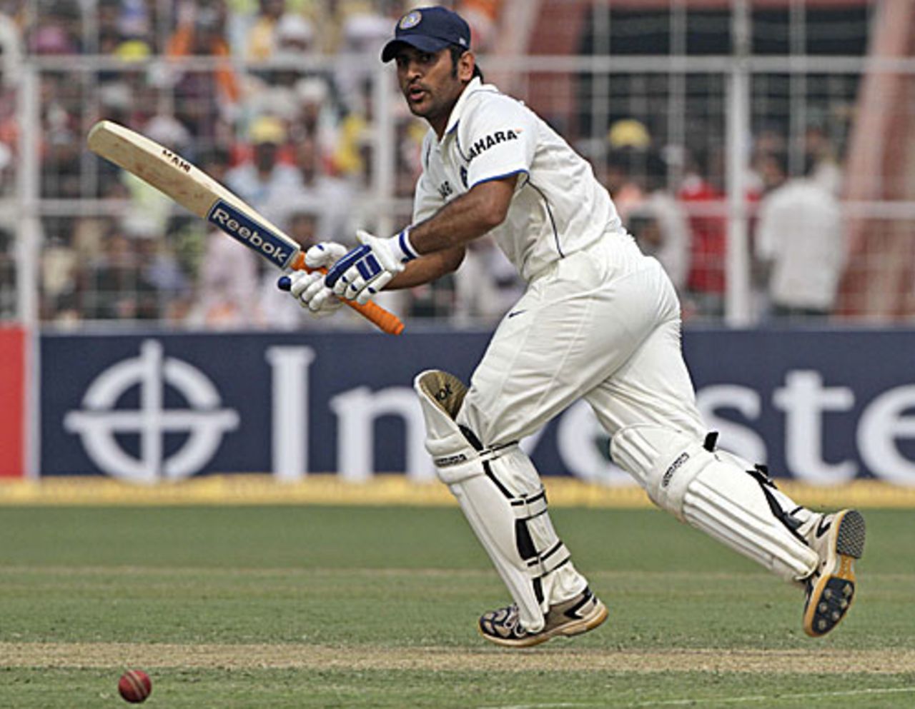MS Dhoni works one away to the on side, India v South Africa, 2nd Test, Kolkata, 3rd day, February 16, 2010
