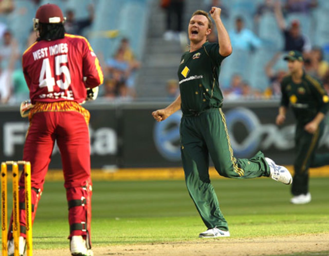 Doug Bollinger gets Chris Gayle again, Australia v West Indies, 5th ODI, Melbourne, 19 February, 2010
