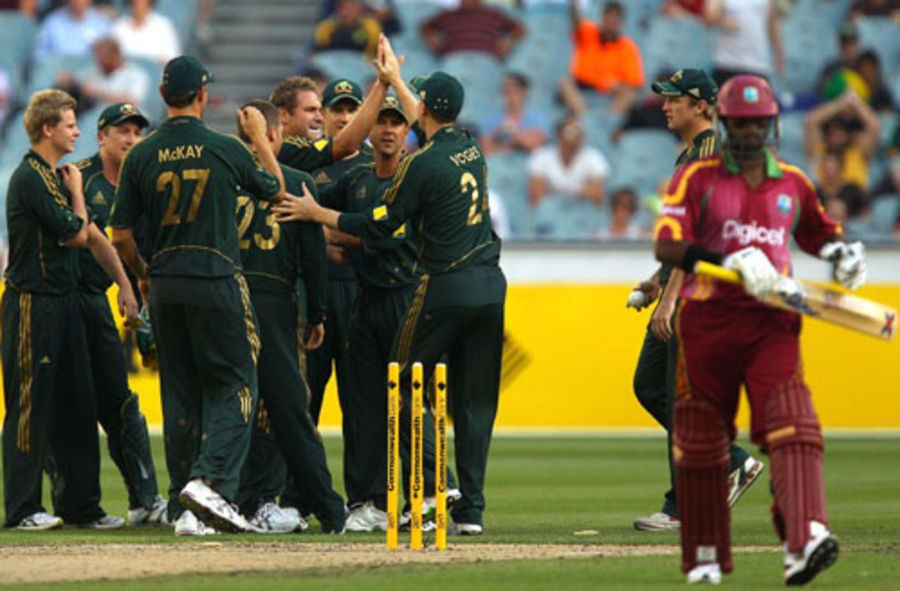 Narsingh Deonarine walks off after being bowled by Ryan Harris, Australia v West Indies, 5th ODI, Melbourne, 19 February, 2010