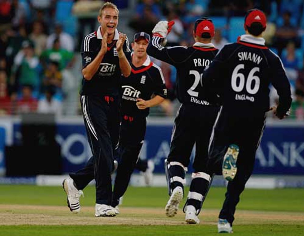 Stuart Broad celebrates the dismissal of Imran Nazir, England v Pakistan, 1st Twenty20, Dubai, February 19, 2010