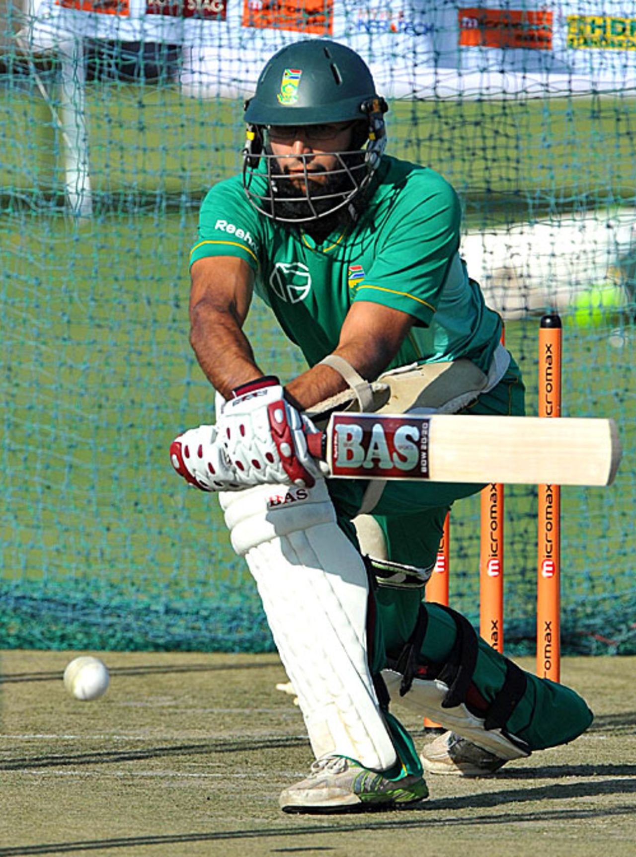 Hashim Amla practices the reverse sweep, Jaipur, February 20, 2010