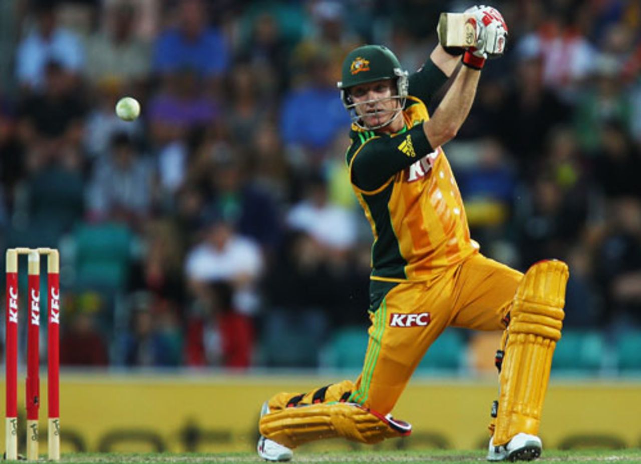 Brad Haddin's 37 not out came off 16 balls, Australia v West Indies, 1st T20, Hobart, 21 February, 2010