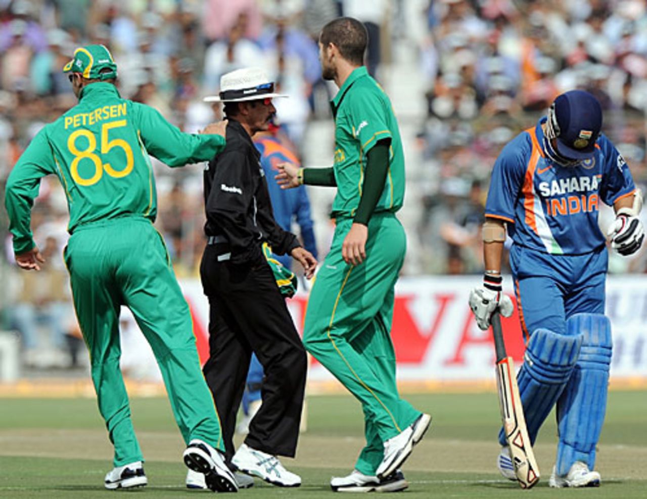 Sachin Tendulkar exits after being run out, India v South Africa, 1st ODI, Jaipur, February 21, 2010