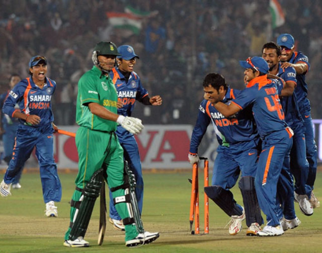 The Indian team is cock-a-hoop after securing the win, India v South Africa, 1st ODI, Jaipur, February 21, 2010