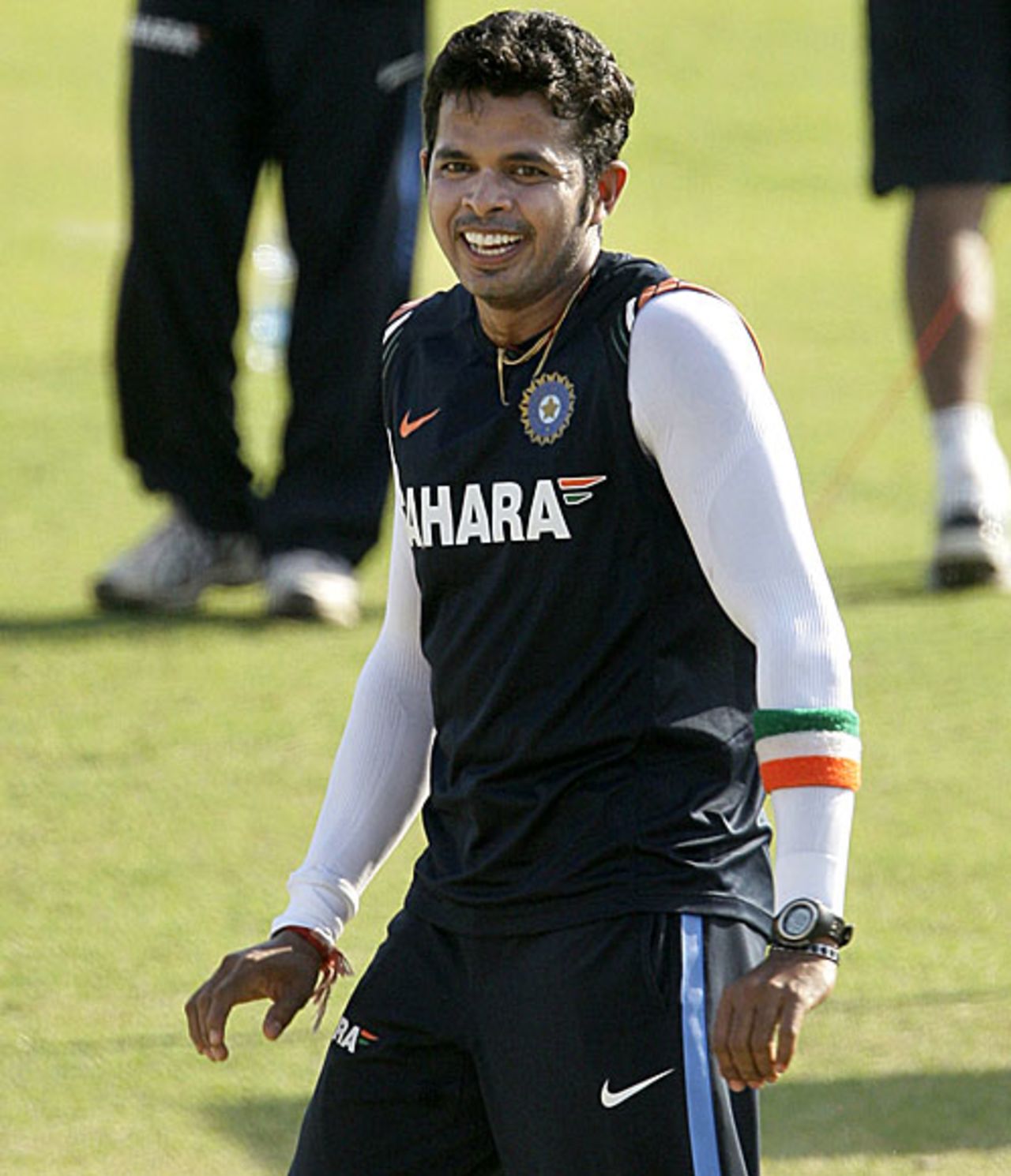 An amused Sreesanth during a nets session, Gwalior, February 23, 2010