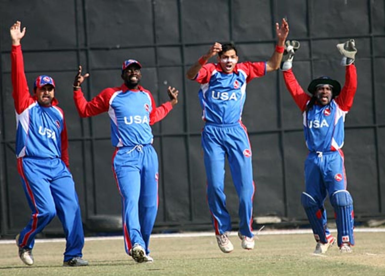 USA players appeal for a wicket, Nepal v USA, ICC World Cricket League Division 5, February 26, 2010