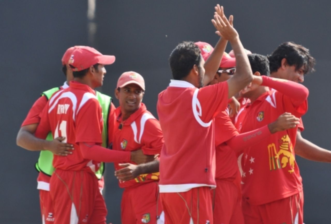 Singapore celebrate their victory over Jersey, Singapore v Jersey, World Cricket League Division 5, Nepal, February 26, 2010