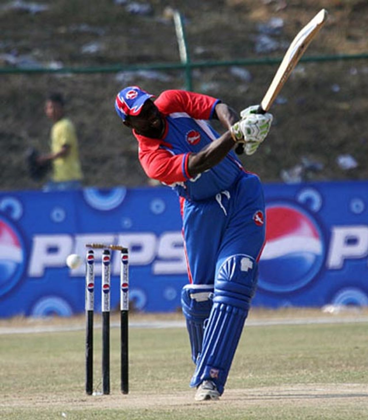 Lennox Cush is bowled, Nepal v USA, ICC World Cricket League Division 5 final, February 27, 2010