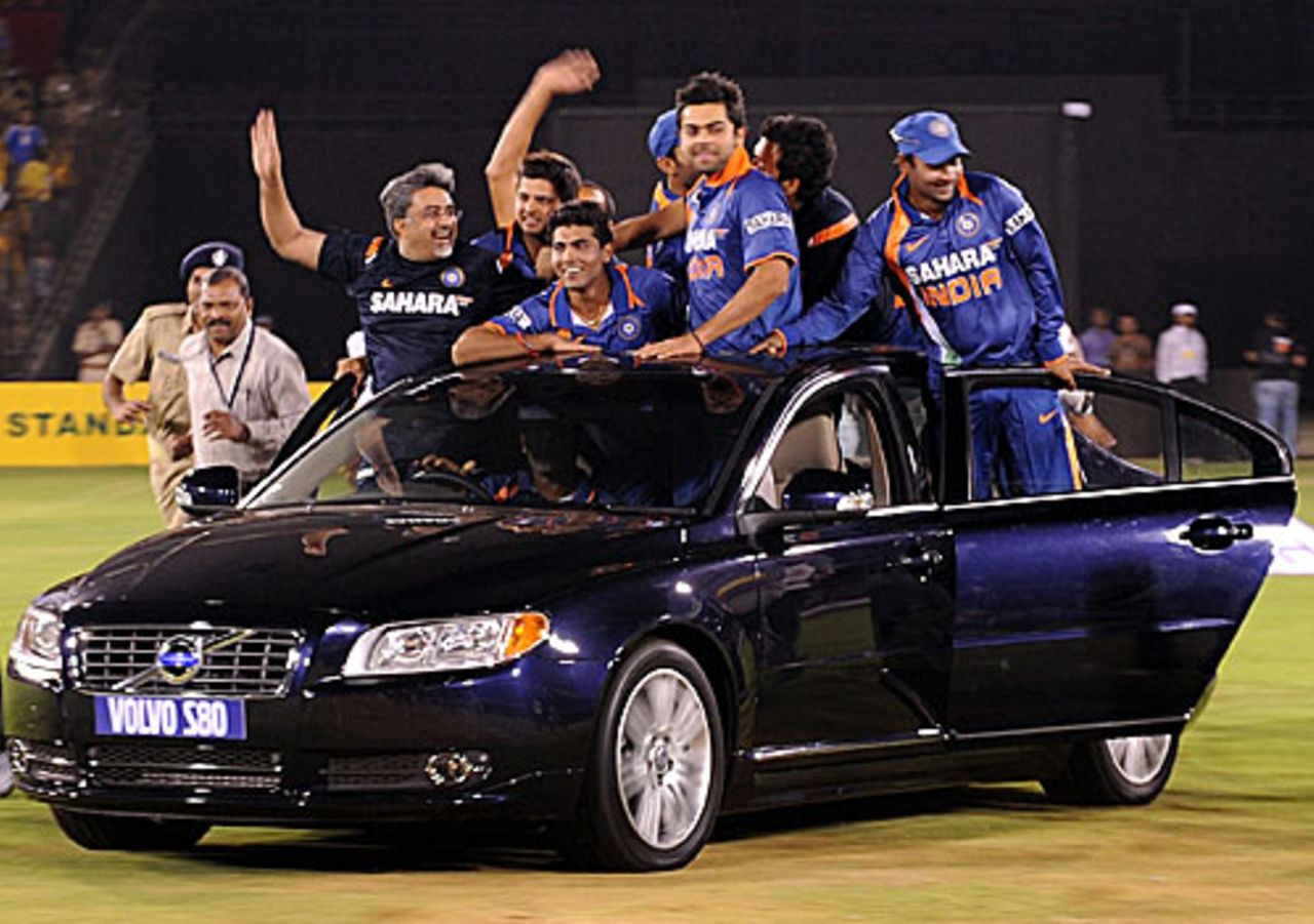 The Indians go for a spin in a Volvo S80, India v South Africa, 3rd ODI, Ahmedabad, February 27, 2010