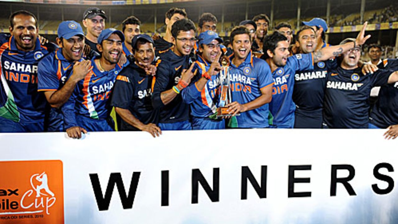 India celebrate their 2-1 series win, India v South Africa, 3rd ODI, Ahmedabad, February 27, 2010