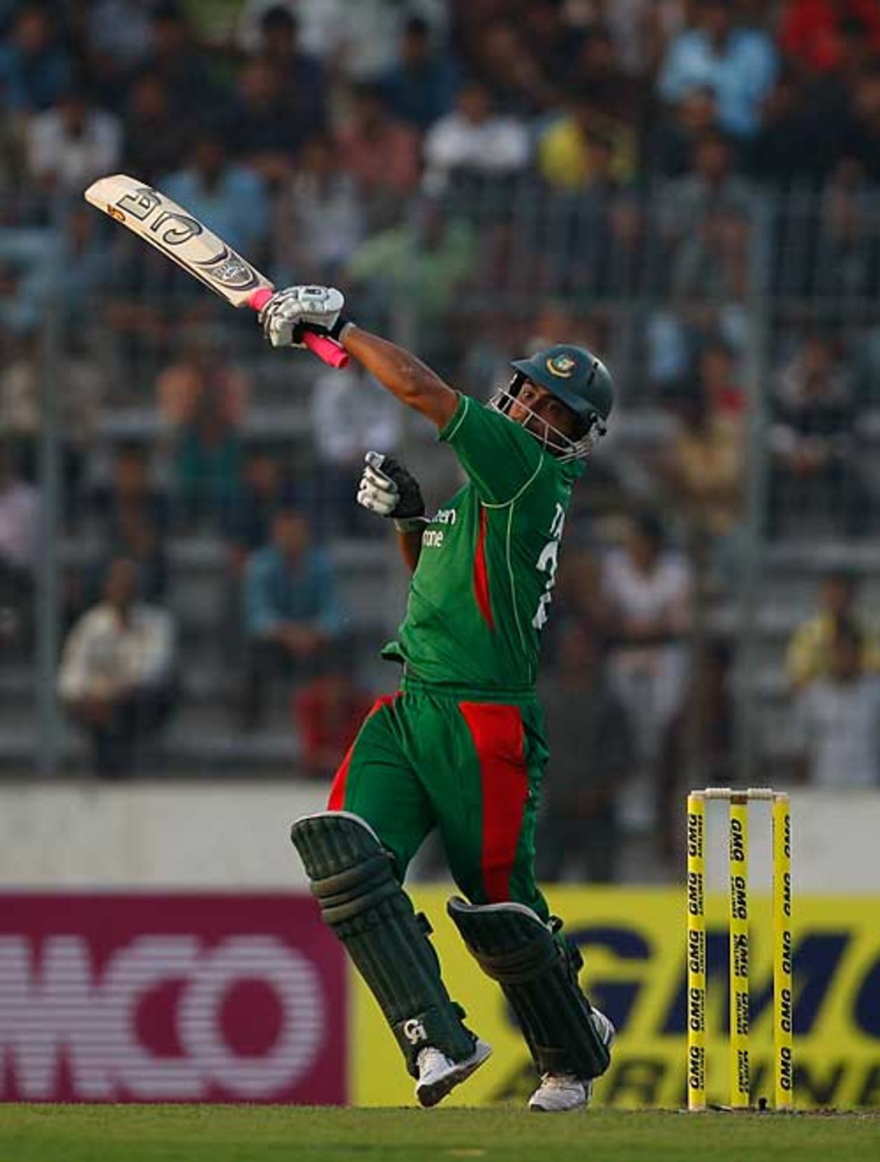 Tamim Iqbal nearly swings himself off his feet, Bangladesh v England, 1st ODI, Mirpur, February 28, 2010
